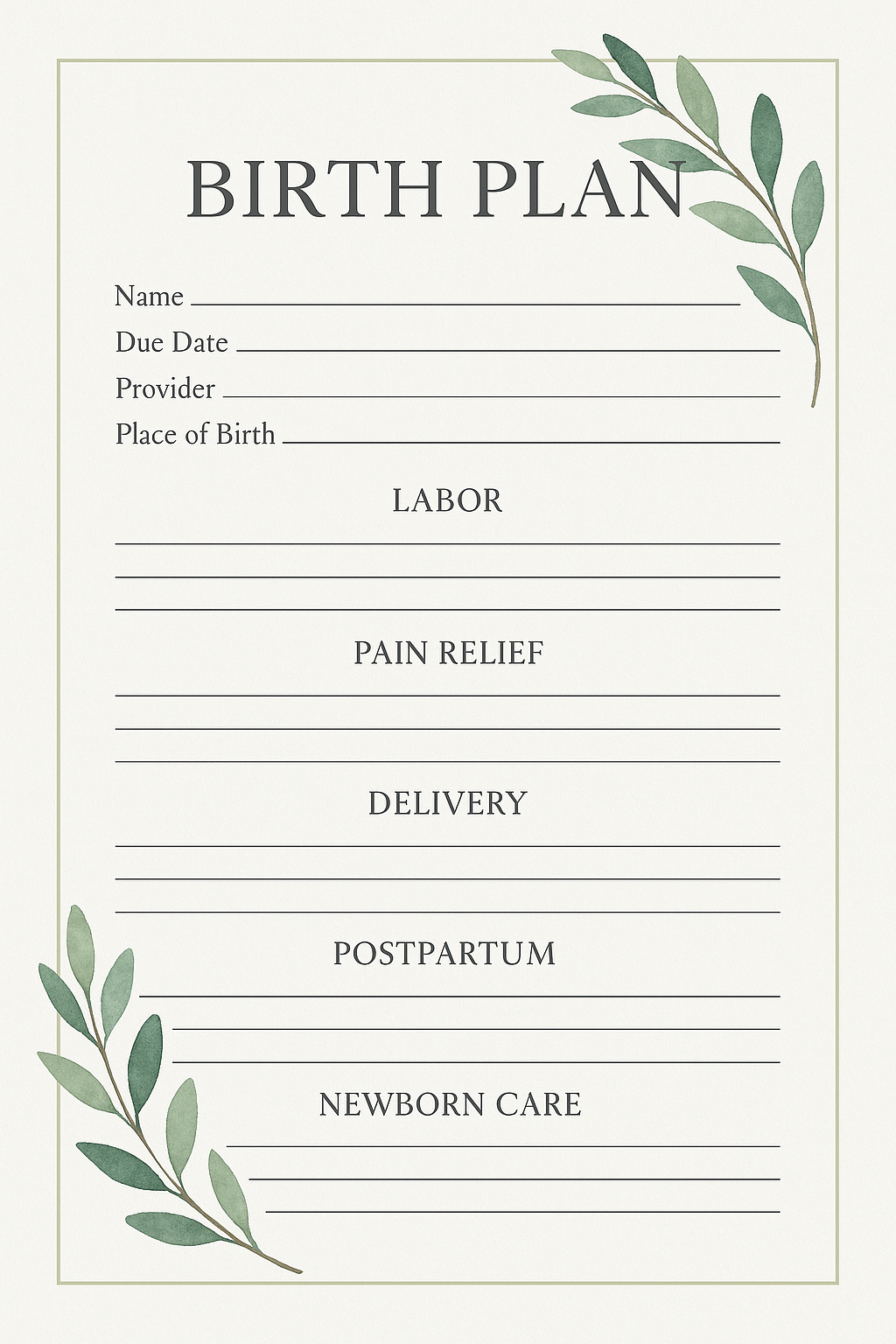 Birth Plan Template Bundle